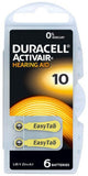 Size 10 Duracell Hearing Aid Batteries Activair Easy Tab - 60 Pieces - 10 Packs