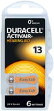 Size 13 Duracell Hearing Aid Batteries Activair Easy Tab - 60 Pieces - 10 Packs