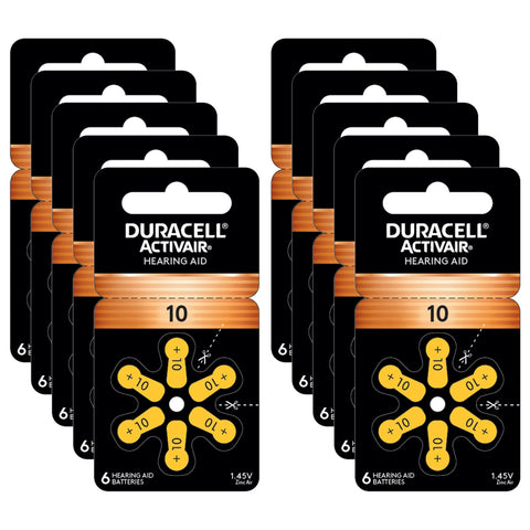 Size 10 Duracell Hearing Aid Batteries Activair Easy Tab - 60 Pieces - 10 Packs