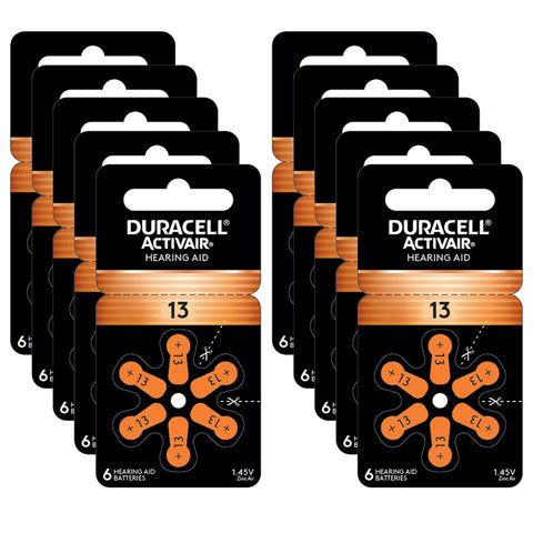 Size 13 Duracell Hearing Aid Batteries Activair Easy Tab - 60 Pieces - 10 Packs
