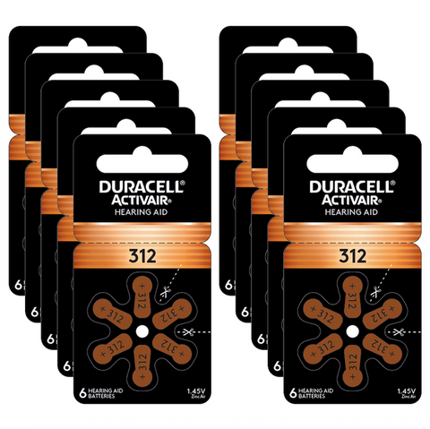 Size 312 Duracell Hearing Aid Batteries Activair Easy Tab - 60 Pieces - 10 Packs
